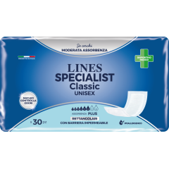 LInes Specialist Classic Pannolone Incontinenza Rettangolare Con Barriera Impermeabile 30 Pezzi